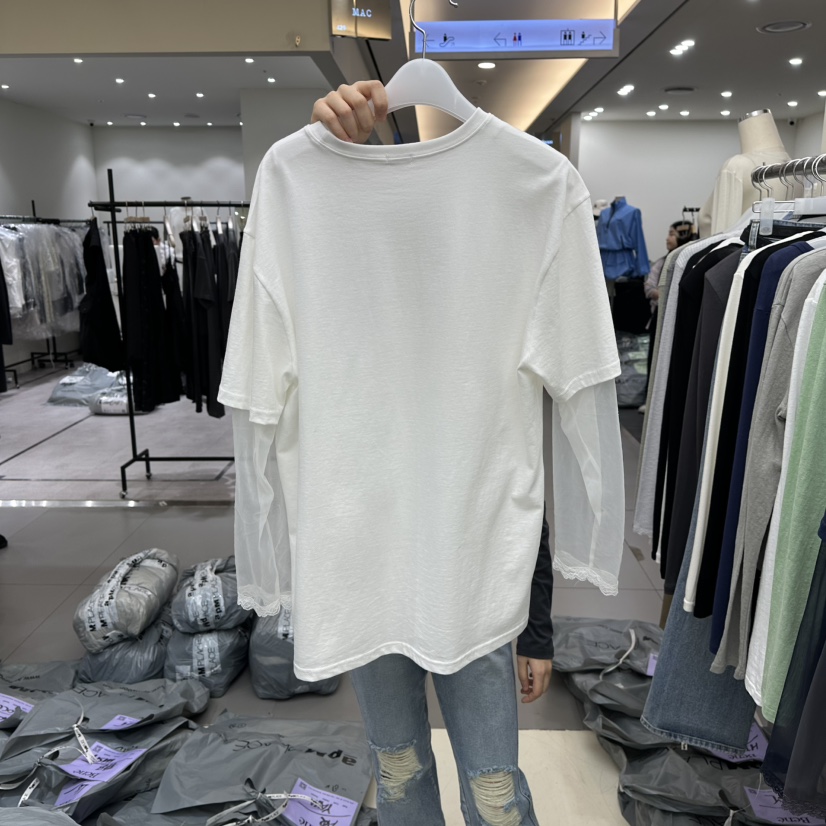 BENE韓國代購女士新款時尚熱賣推薦真品人氣長袖T恤假兩件BENE長袖T恤