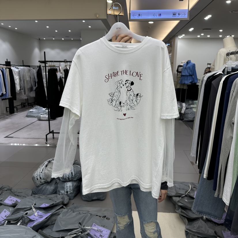 BENE韓國代購女士新款時尚熱賣推薦真品人氣長袖T恤假兩件BENE長袖T恤圖色1