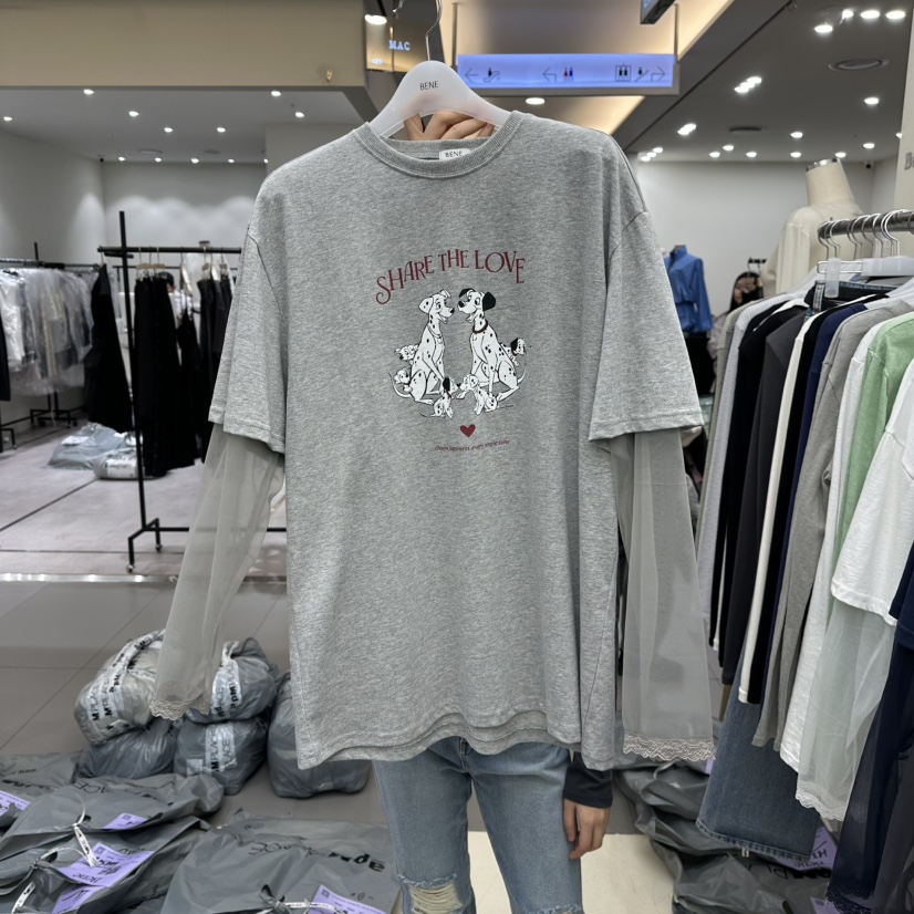 BENE韓國代購女士新款時尚熱賣推薦真品人氣長袖T恤假兩件BENE長袖T恤圖色2