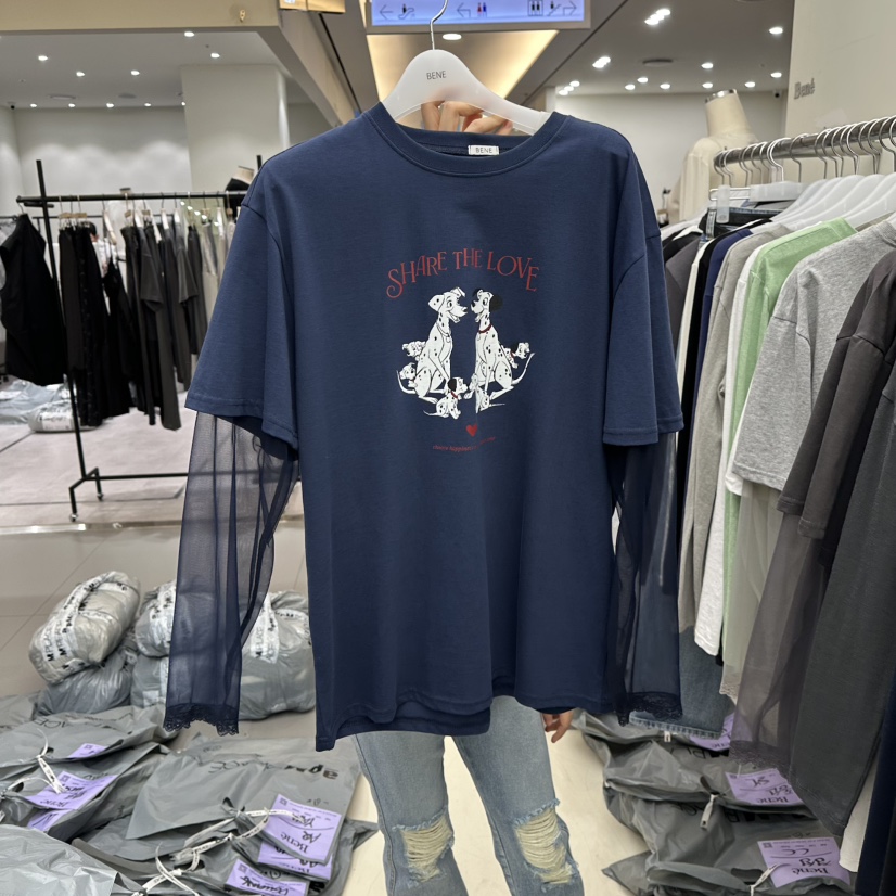 BENE韓國代購女士新款時尚熱賣推薦真品人氣長袖T恤假兩件BENE長袖T恤圖色3