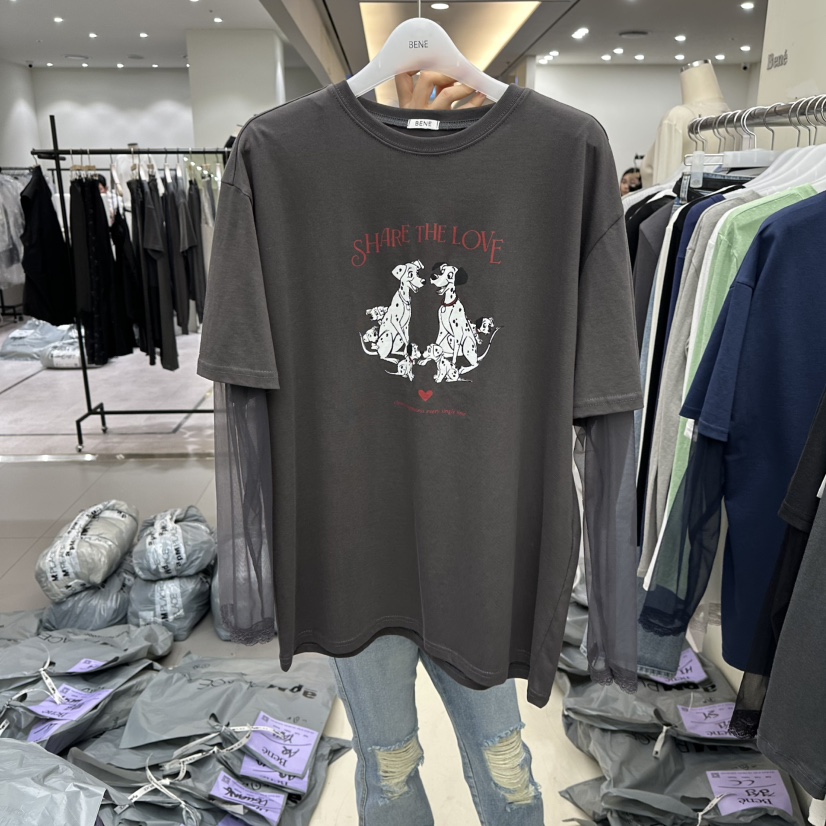 BENE韓國代購女士新款時尚熱賣推薦真品人氣長袖T恤假兩件BENE長袖T恤圖色4