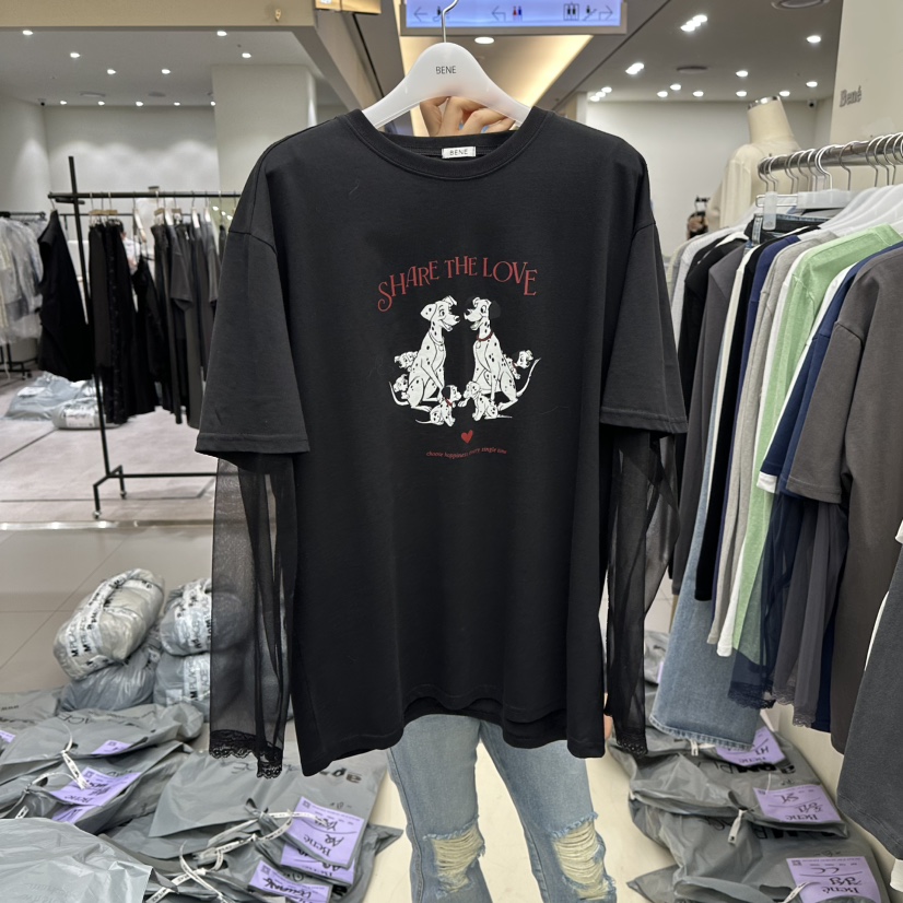 BENE韓國代購女士新款時尚熱賣推薦真品人氣長袖T恤假兩件BENE長袖T恤圖色5