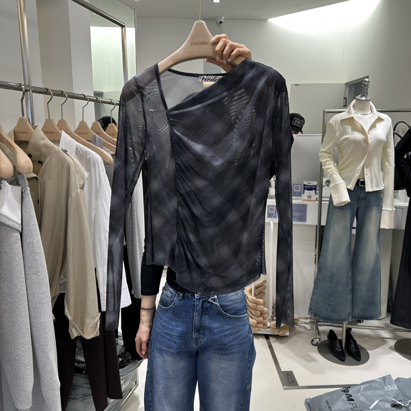 RENDER東大門實拍女裝新款真品人氣熱賣襯衫蕾絲衫格子透明RENDER襯衫/蕾絲衫圖色2