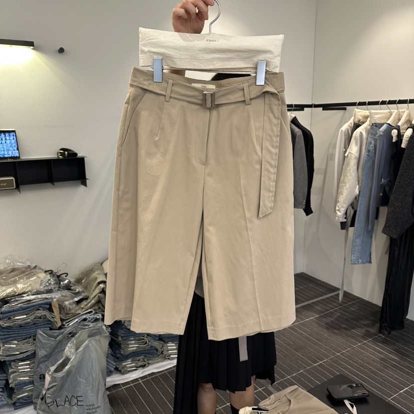 FIND-P東大門實拍女裝新品真品人氣職業短褲人字紋含腰帶FIND-P短褲圖色2