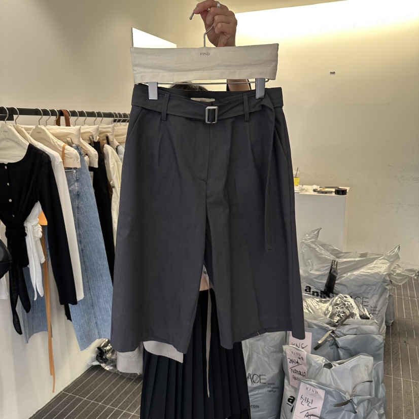 FIND-P東大門實拍女裝新品真品人氣職業短褲人字紋含腰帶FIND-P短褲圖色3