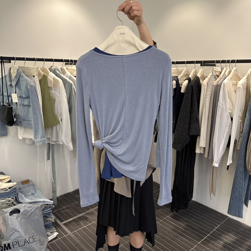 FIND-P東大門代購女裝新品人氣長袖T恤不含內搭天絲纖維FIND-P長袖T恤圖色1