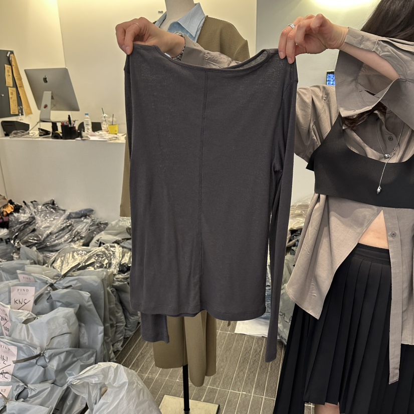 FIND-P東大門代購女裝新品人氣長袖T恤不含內搭天絲纖維FIND-P長袖T恤圖色7