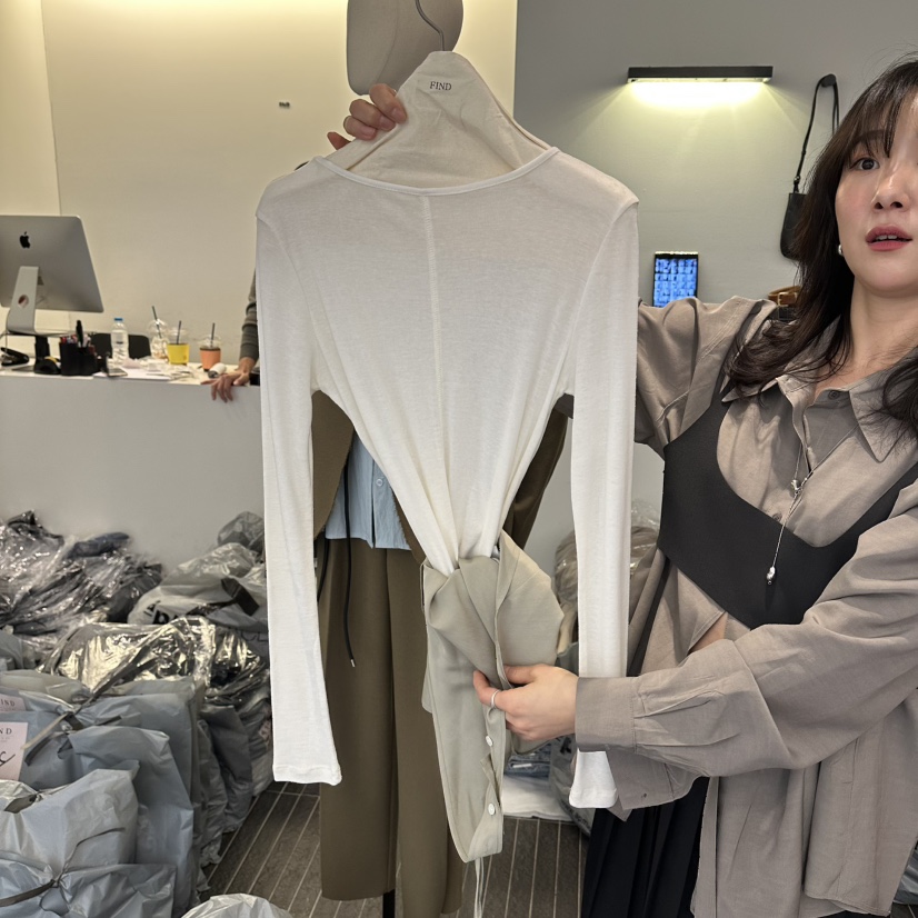 FIND-P東大門代購女裝新品人氣長袖T恤不含內搭天絲纖維FIND-P長袖T恤圖色9