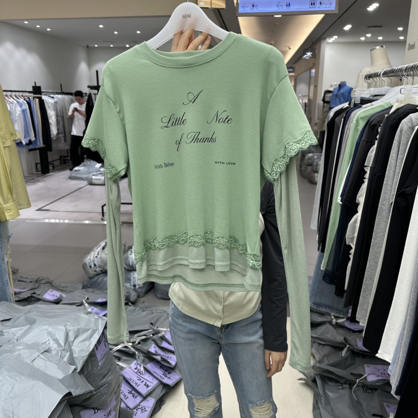 BENE韓國代購女裝新品時尚熱賣真品26春夏人氣長袖T恤假兩件BENE長袖T恤圖色2