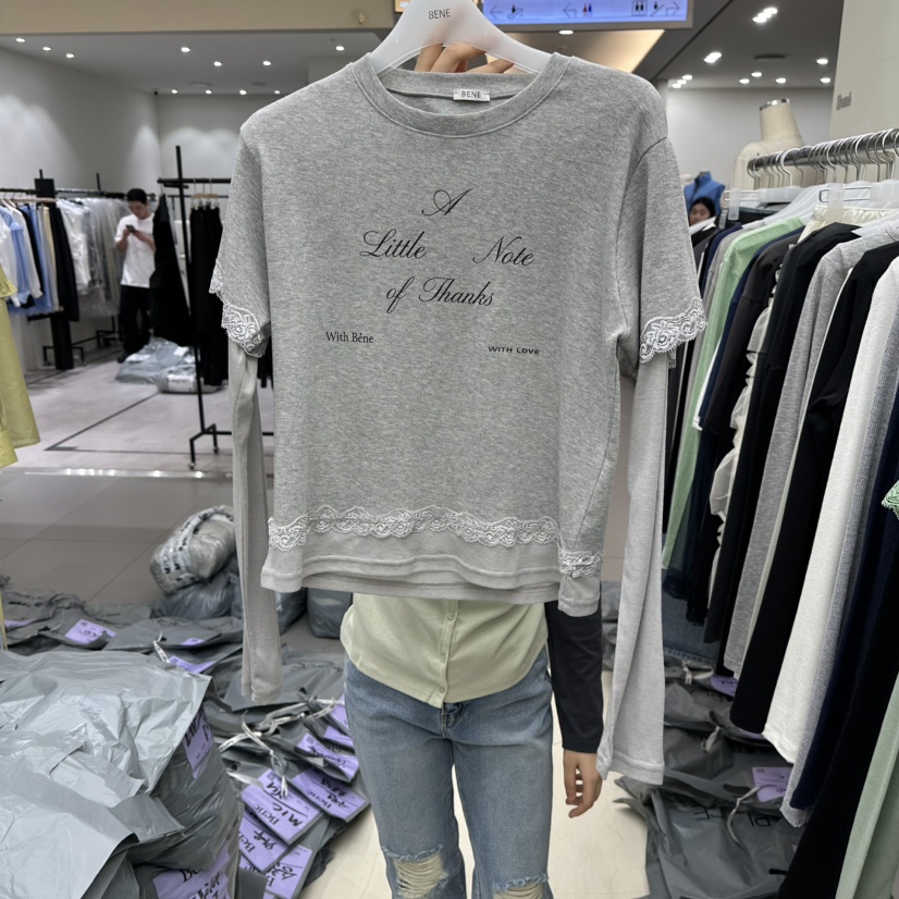 BENE韓國代購女裝新品時尚熱賣真品26春夏人氣長袖T恤假兩件BENE長袖T恤圖色3