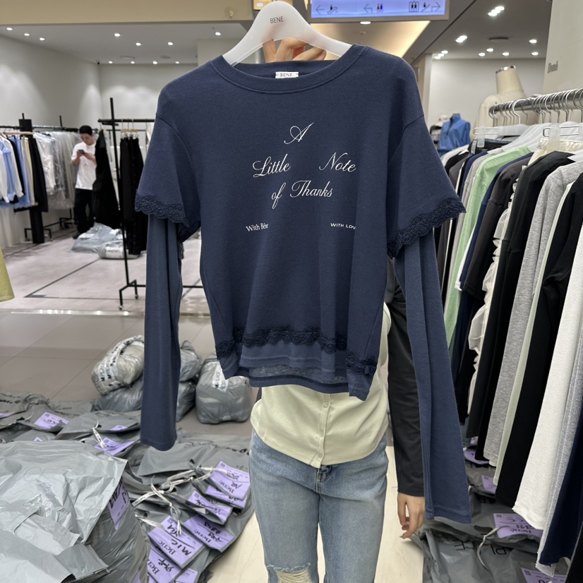 BENE韓國代購女裝新品時尚熱賣真品26春夏人氣長袖T恤假兩件BENE長袖T恤圖色4