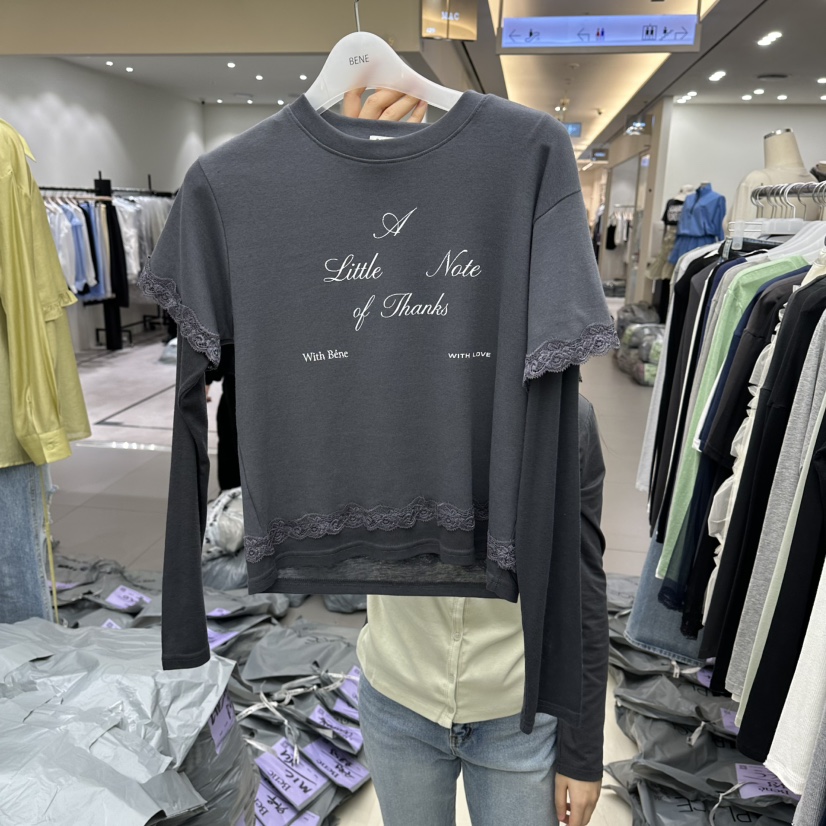 BENE韓國代購女裝新品時尚熱賣真品26春夏人氣長袖T恤假兩件BENE長袖T恤圖色5