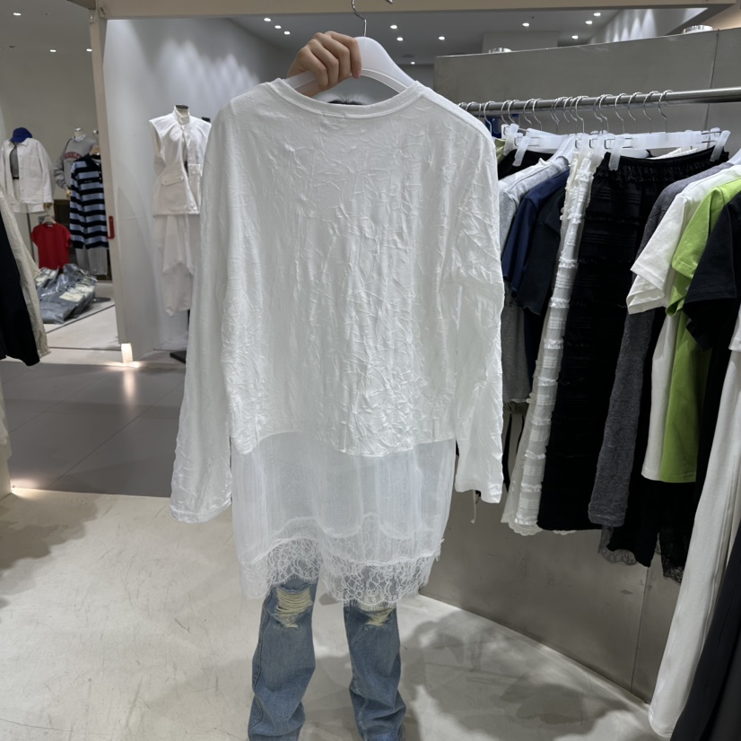 BENE韓國直郵女裝新品時尚熱賣推薦職業26春夏長袖T恤褶皺BENE長袖T恤