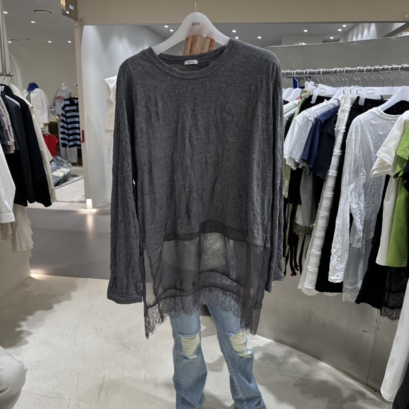 BENE韓國直郵女裝新品時尚熱賣推薦職業26春夏長袖T恤褶皺BENE長袖T恤圖色2