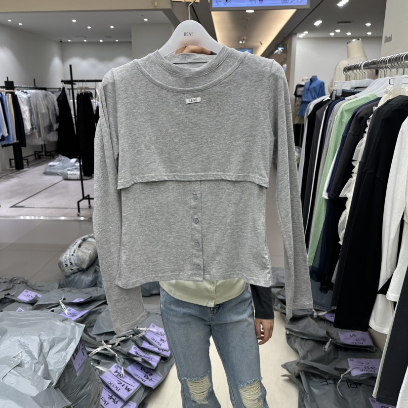 BENE韓國直郵女裝新品推薦26春夏職業熱賣人氣長袖T恤假兩件BENE長袖T恤圖色2