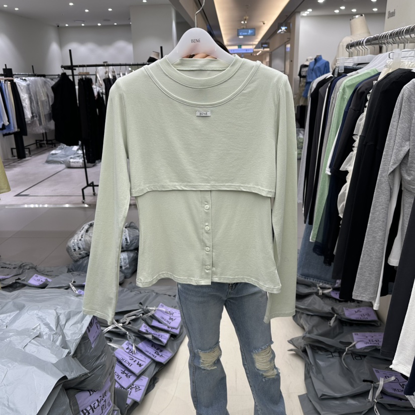 BENE韓國直郵女裝新品推薦26春夏職業熱賣人氣長袖T恤假兩件BENE長袖T恤圖色3