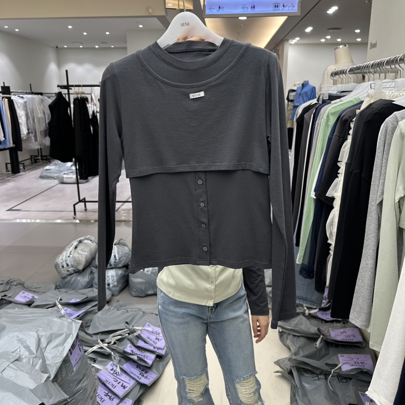 BENE韓國直郵女裝新品推薦26春夏職業熱賣人氣長袖T恤假兩件BENE長袖T恤圖色4