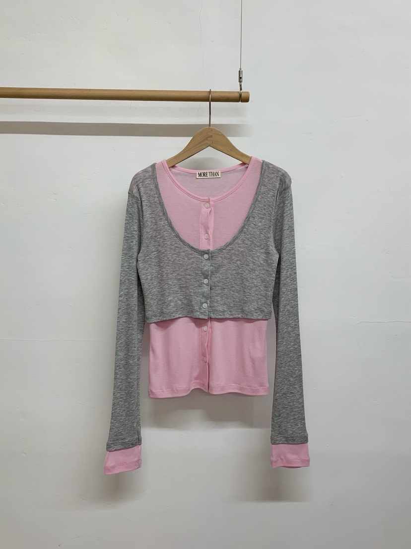 MORE THAN-P東大門代購女裝新款真品休閑長袖T恤假兩件MORE THAN長袖T恤圖色1