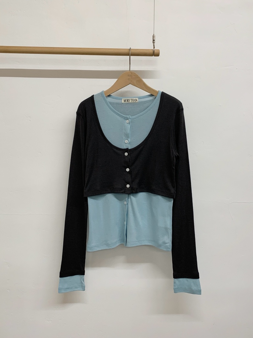 MORE THAN-P東大門代購女裝新款真品休閑長袖T恤假兩件MORE THAN長袖T恤圖色3