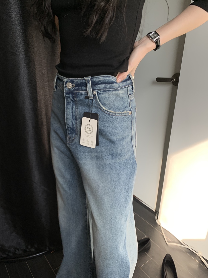 LONG PEAK韓國東大門直郵女裝新款人氣推薦牛仔褲水洗褶裥LONG PEAK牛仔褲