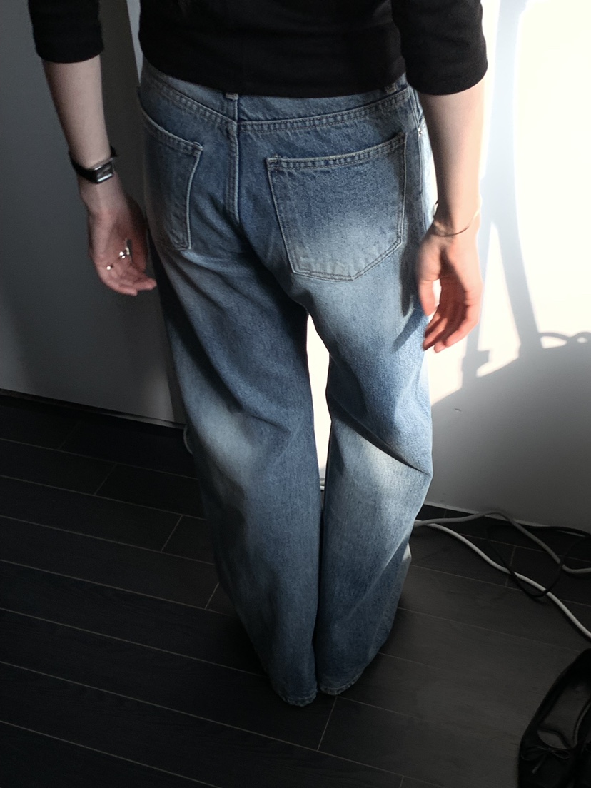 LONG PEAK韓國東大門直郵女裝新款人氣推薦牛仔褲水洗褶裥LONG PEAK牛仔褲