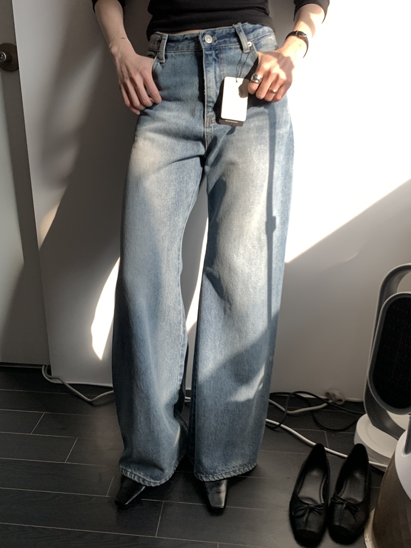 LONG PEAK韓國東大門直郵女裝新款人氣推薦牛仔褲水洗褶裥LONG PEAK牛仔褲