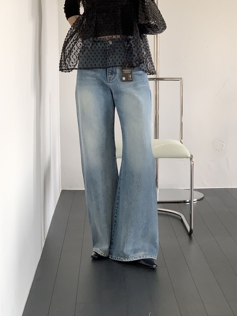 LONG PEAK韓國東大門直郵女裝新款人氣推薦牛仔褲水洗褶裥LONG PEAK牛仔褲