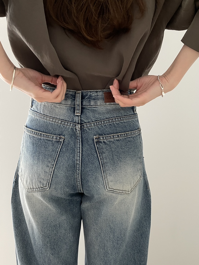 LONG PEAK韓國東大門直郵女裝新款人氣推薦牛仔褲水洗褶裥LONG PEAK牛仔褲