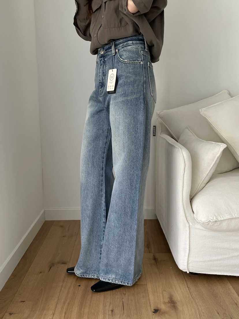 LONG PEAK韓國東大門直郵女裝新款人氣推薦牛仔褲水洗褶裥LONG PEAK牛仔褲