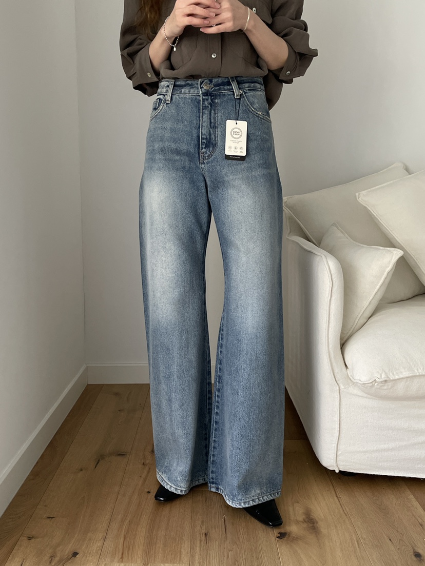 LONG PEAK韓國東大門直郵女裝新款人氣推薦牛仔褲水洗褶裥LONG PEAK牛仔褲