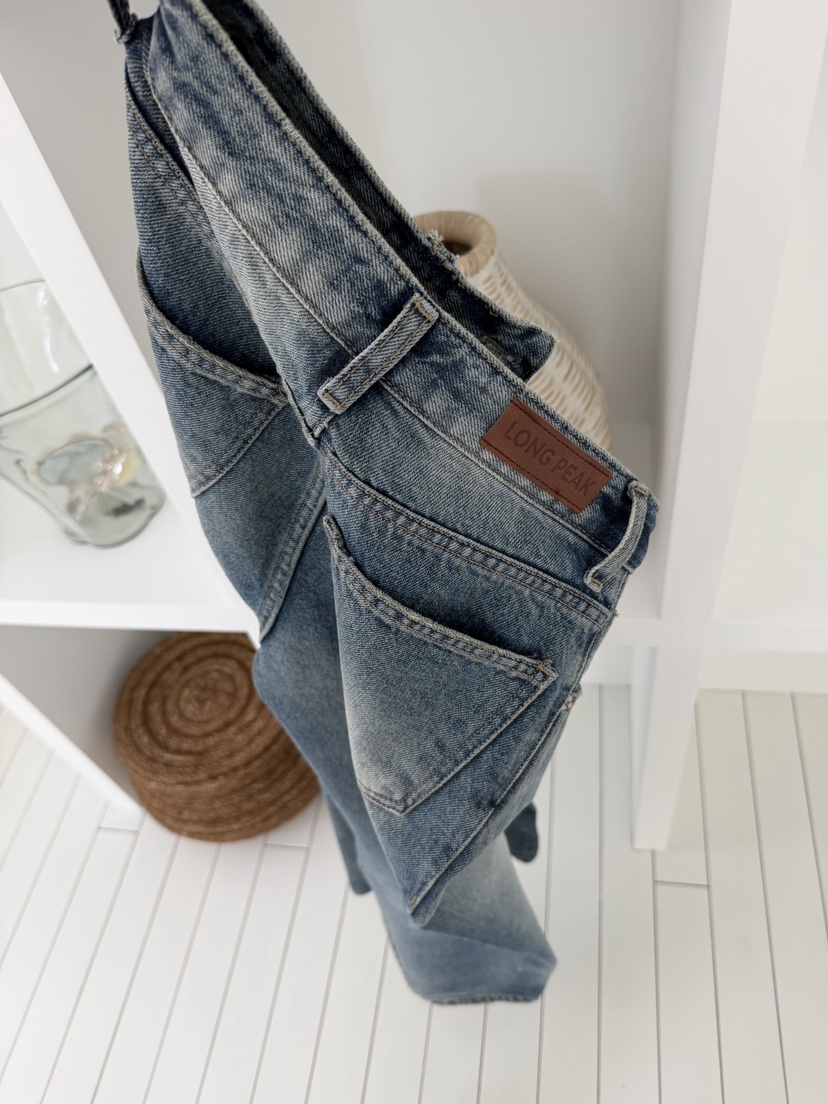 LONG PEAK韓國東大門直郵女裝新款人氣推薦牛仔褲水洗褶裥LONG PEAK牛仔褲