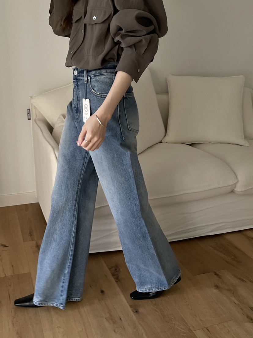 LONG PEAK韓國東大門直郵女裝新款人氣推薦牛仔褲水洗褶裥LONG PEAK牛仔褲