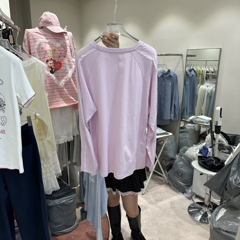 MIMME/LOOKK韓國直郵女裝新品熱賣人氣26春夏長袖T恤蕾絲MIMME/LOOKK長袖T恤