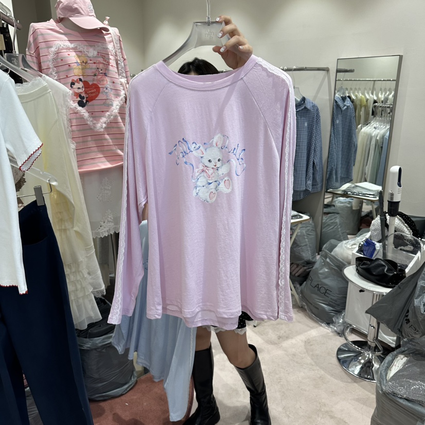 MIMME/LOOKK韓國直郵女裝新品熱賣人氣26春夏長袖T恤蕾絲MIMME/LOOKK長袖T恤圖色1