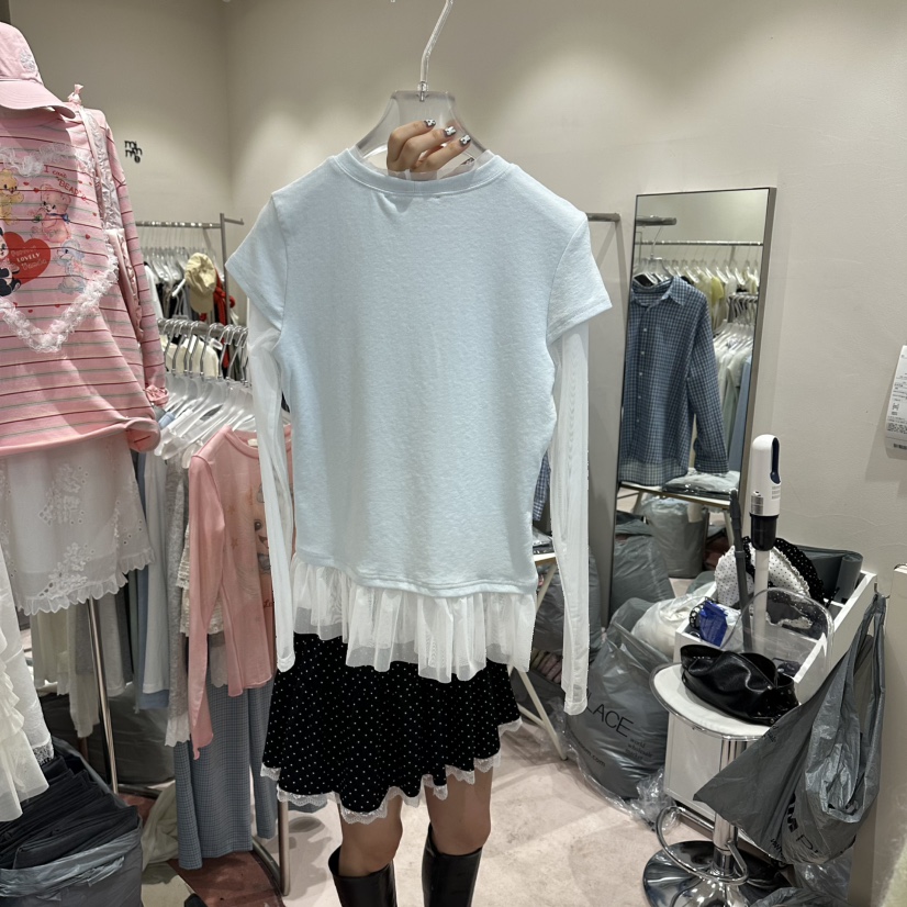 MIMME/LOOKK韓國東大門代購女士新款休閑26春夏長袖T恤假兩件MIMME/LOOKK長袖T恤