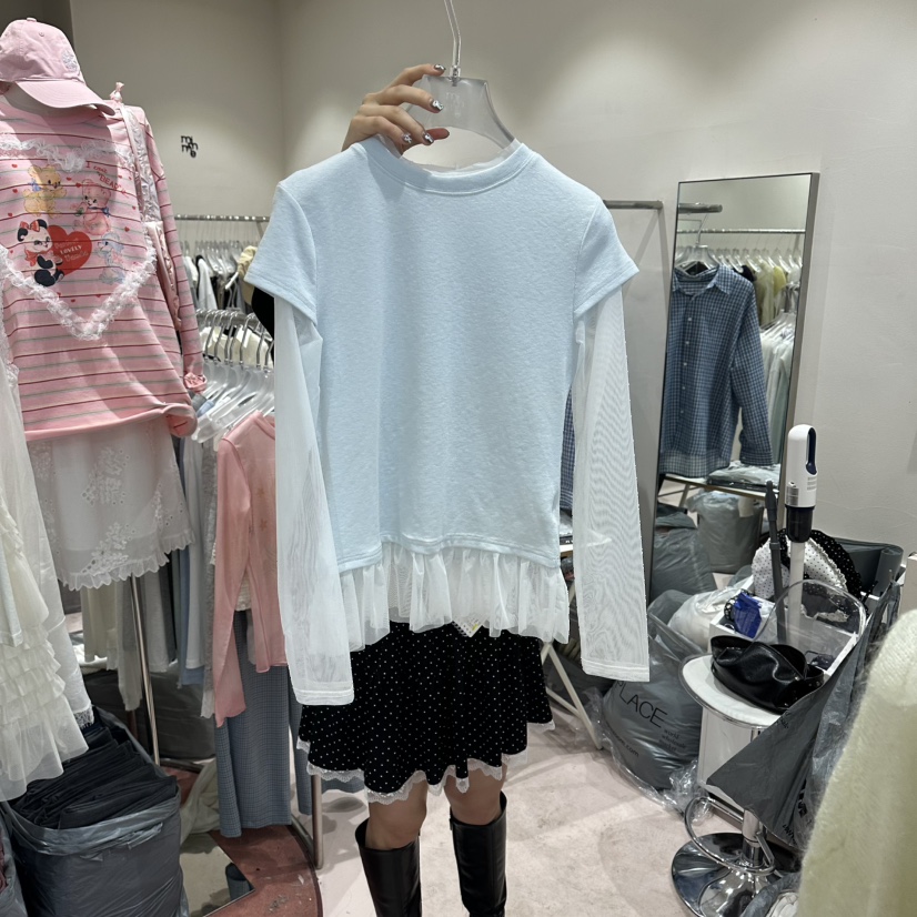 MIMME/LOOKK韓國東大門代購女士新款休閑26春夏長袖T恤假兩件MIMME/LOOKK長袖T恤圖色3