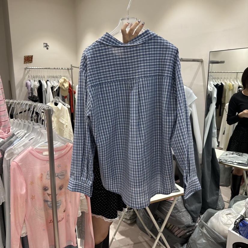 MIMME/LOOKK韓國東大門代購女裝新款推薦襯衫蕾絲衫刺繡格子MIMME/LOOKK襯衫/蕾絲衫