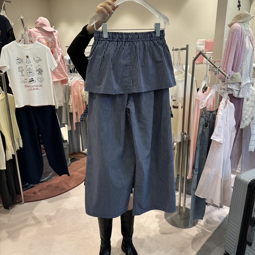 MIMME/LOOKK韓國東大門直郵女士新品時尚裙褲荷葉邊格紋MIMME/LOOKK裙褲