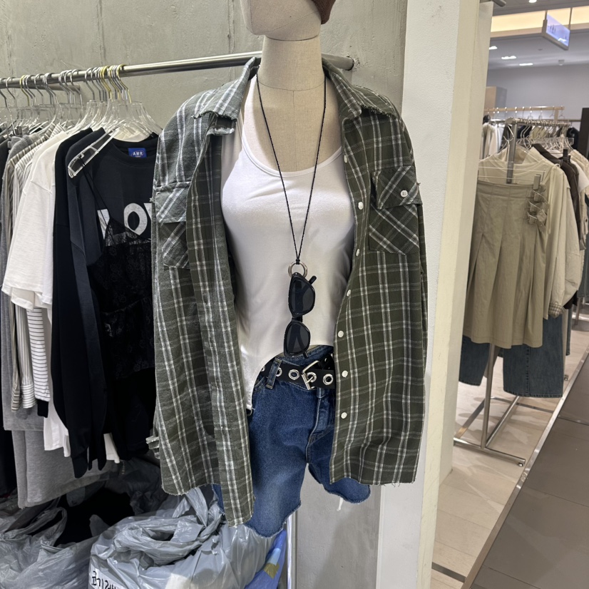 AMOUR韓國代購女士新品時尚職業26春夏休閑襯衫蕾絲衫格紋AMOUR襯衫/蕾絲衫圖色1