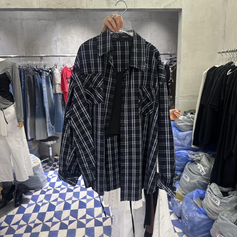 AMOUR韓國代購女士新品時尚職業26春夏休閑襯衫蕾絲衫格紋AMOUR襯衫/蕾絲衫圖色2