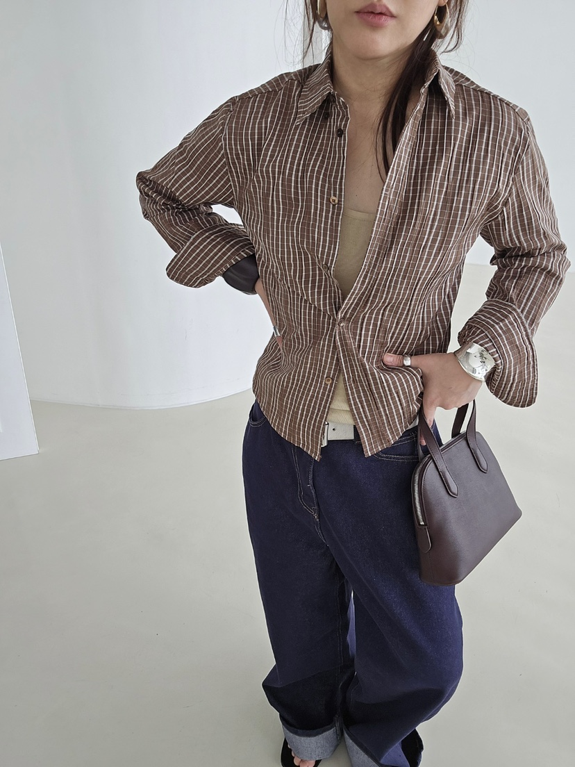 J SHOP韓國東大門代購女裝新款時尚人氣26春夏襯衫蕾絲衫格紋J_SHOP襯衫/蕾絲衫