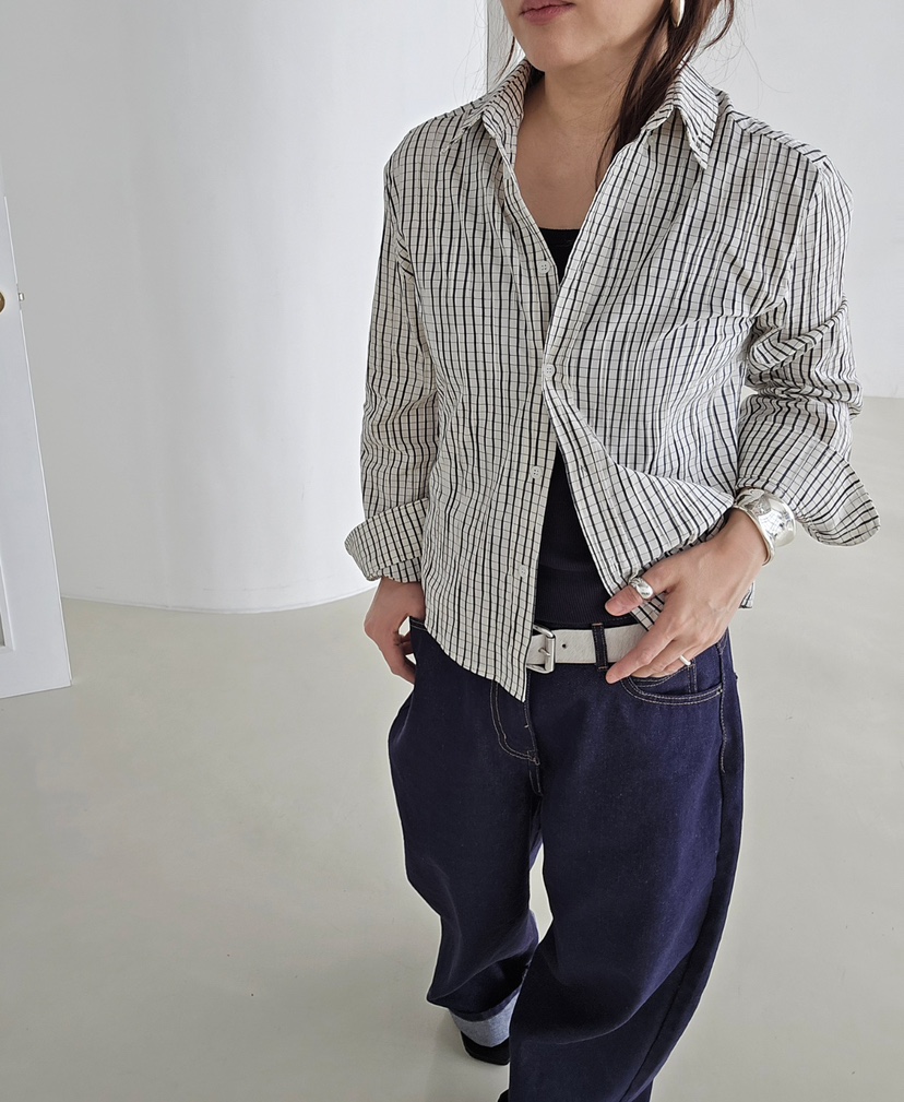 J SHOP韓國東大門代購女裝新款時尚人氣26春夏襯衫蕾絲衫格紋J_SHOP襯衫/蕾絲衫