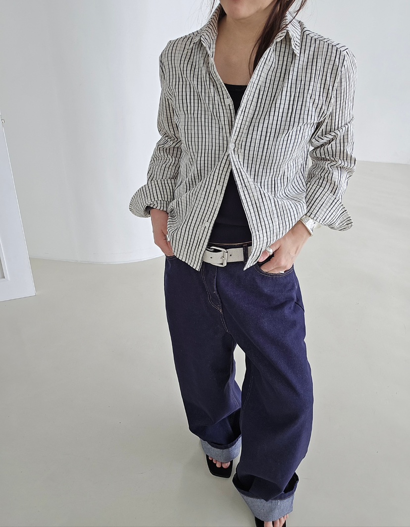 J SHOP韓國東大門代購女裝新款時尚人氣26春夏襯衫蕾絲衫格紋J_SHOP襯衫/蕾絲衫