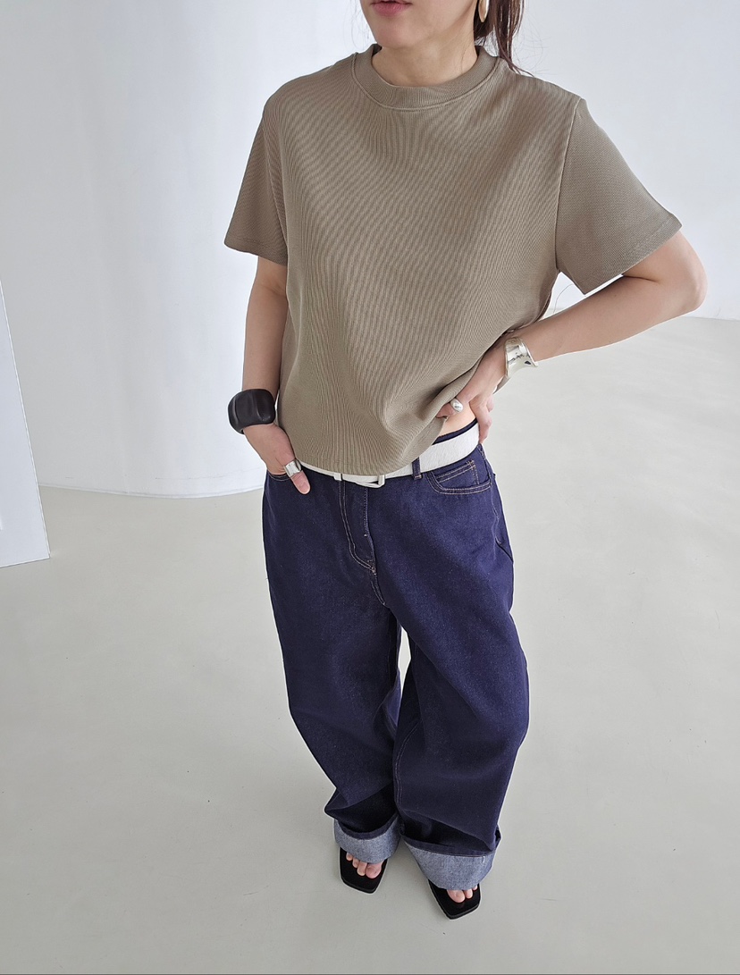 J SHOP韓國直郵實拍女士新款推薦職業休閑人氣T恤華夫格J_SHOPT恤