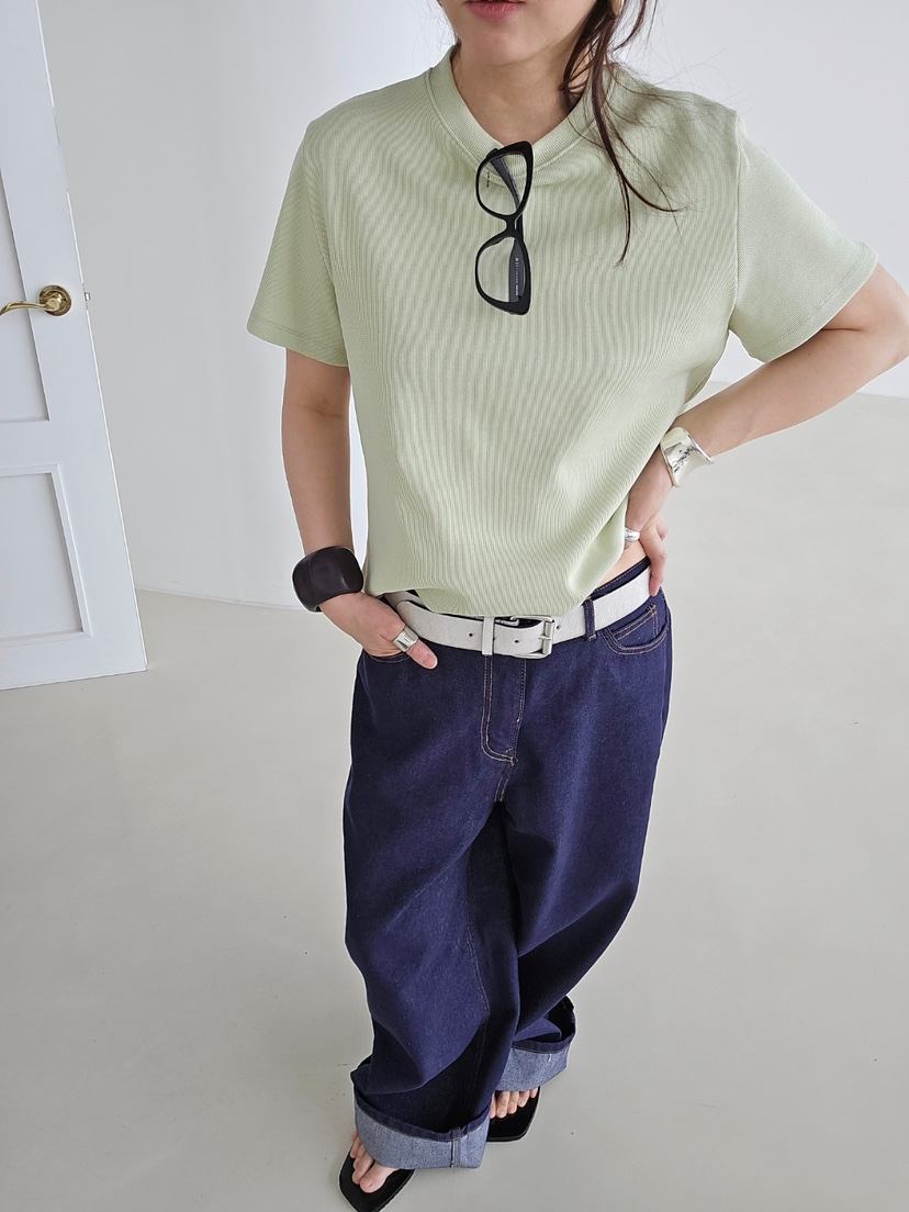 J SHOP韓國直郵實拍女士新款推薦職業休閑人氣T恤華夫格J_SHOPT恤