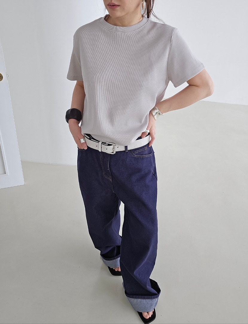 J SHOP韓國直郵實拍女士新款推薦職業休閑人氣T恤華夫格J_SHOPT恤