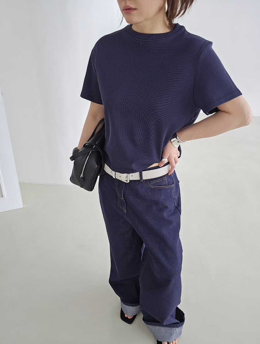 J SHOP韓國直郵實拍女士新款推薦職業休閑人氣T恤華夫格J_SHOPT恤