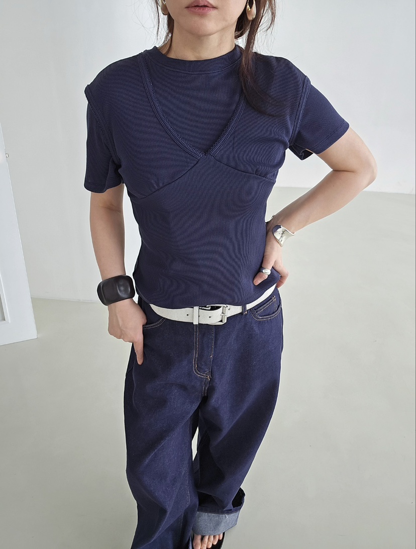 J SHOP韓國直郵實拍女士新款推薦職業休閑人氣T恤華夫格J_SHOPT恤