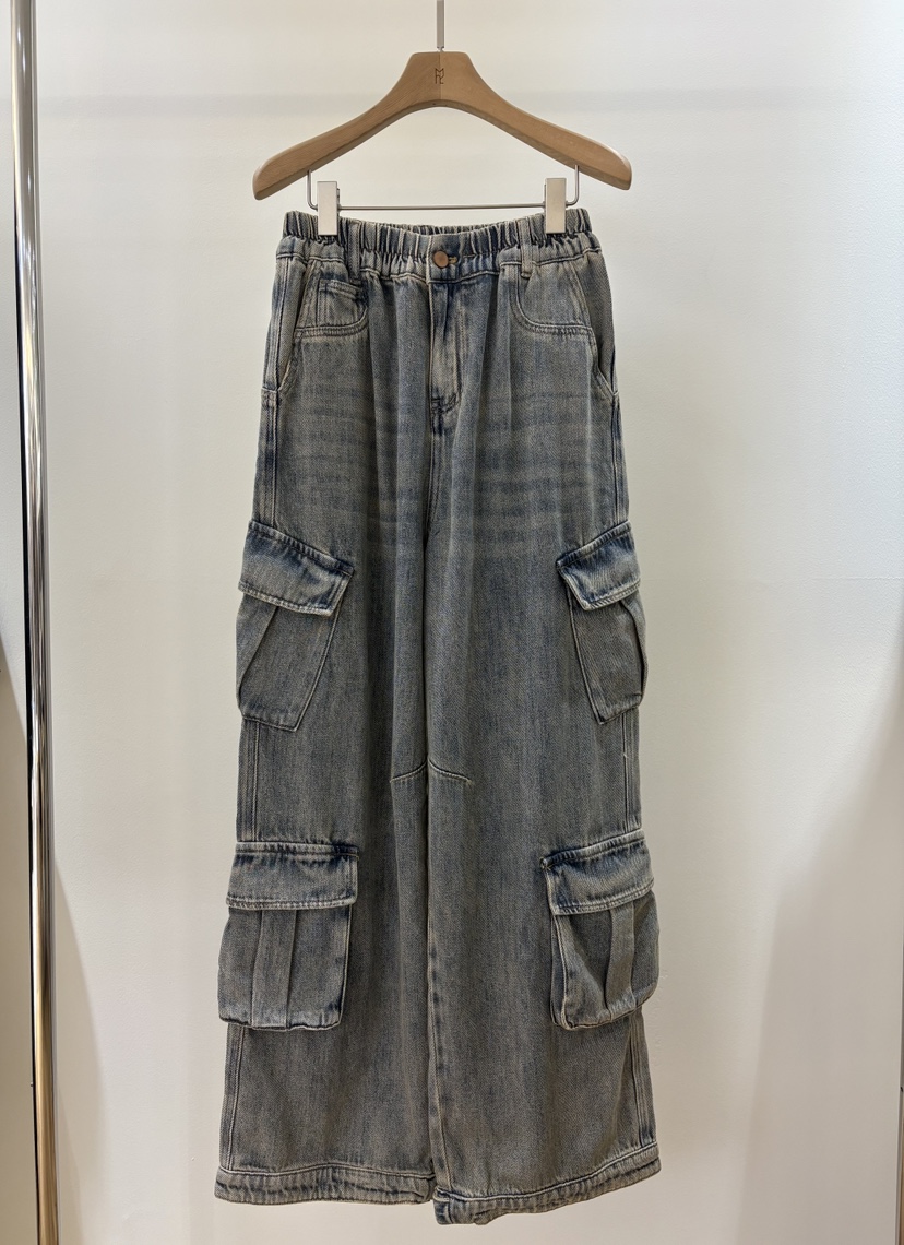 MUSHROOM-A東大門代購女裝新品26春夏真品休閑牛仔褲口袋MUSHROOM牛仔褲圖色1