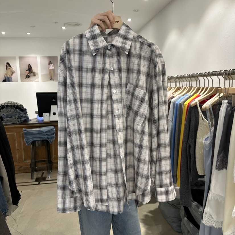 ACKER韓國代購女士新款26春夏真品休閑職業襯衫蕾絲衫格子ACKER襯衫/蕾絲衫圖色1